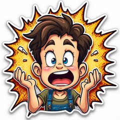 Comic book character with mind-blown expression and speech bubbles