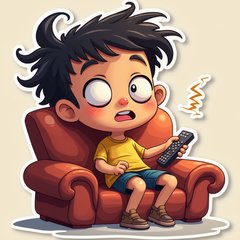 3D rendered cartoon character rolling eyes on couch