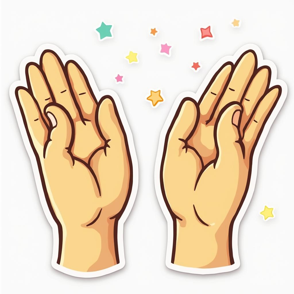 Emoji-style hands clapping with confetti and sparkles