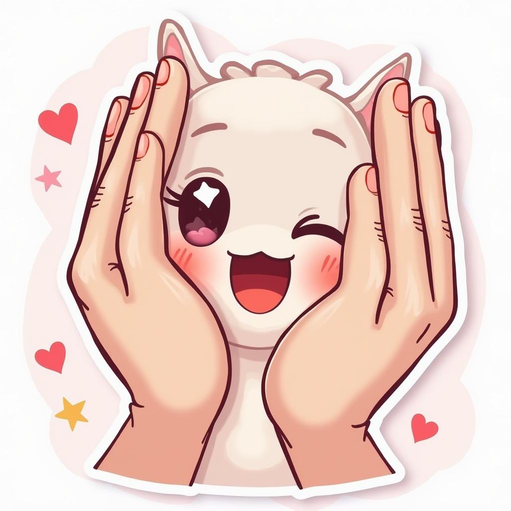 Kawaii hands clapping with big eyes and hearts