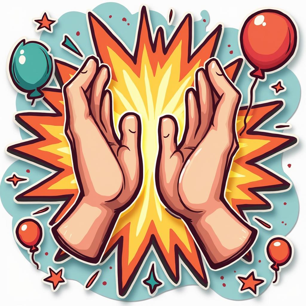 Pop culture hands clapping with balloons and fireworks