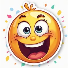 Emoji-style silly face with googly eyes and confetti