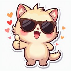 Kawaii character with oversized sunglasses and thumbs up with hearts