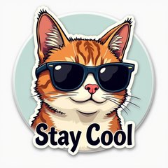 Meme sticker of a cat in sunglasses with 'Stay Cool' text