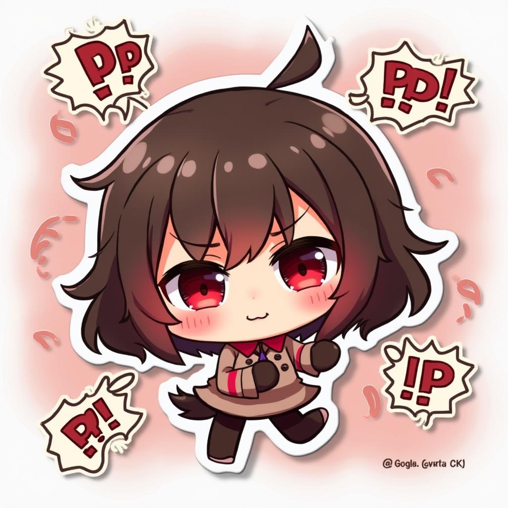 Cartoon character blushing with a sweat drop and speech bubbles