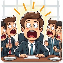 Cartoon character yawning in a meeting with surprised coworkers