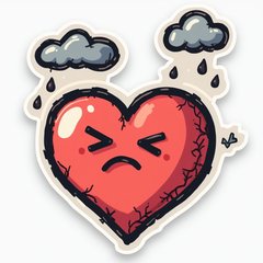 Doodle sad heart with gray clouds and raindrops