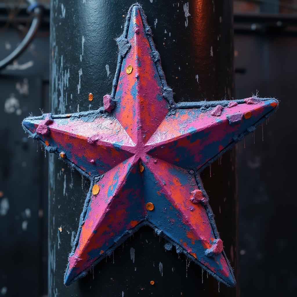 Graffiti star with vibrant colors against a dark urban background