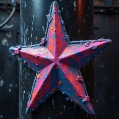 Graffiti star with vibrant colors against a dark urban background