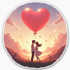Anime-style pink balloon floating away against a sunset background