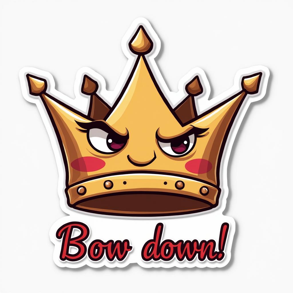Sassy crown with raised eyebrow and text 'Bow down!'