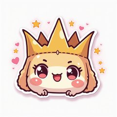 Chibi crown with a sassy expression surrounded by hearts and stars