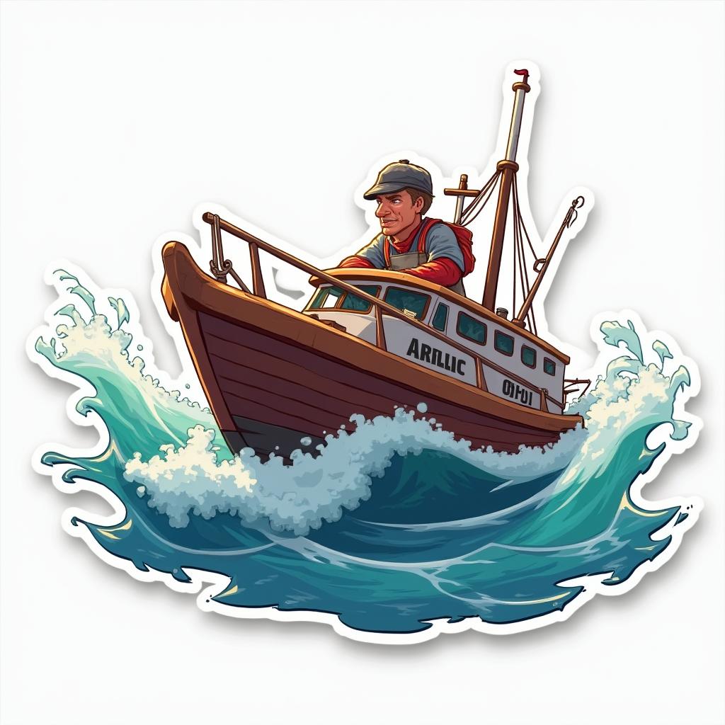 3D sticker of a rugged adventure boat in rough seas