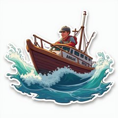 3D sticker of a rugged adventure boat in rough seas