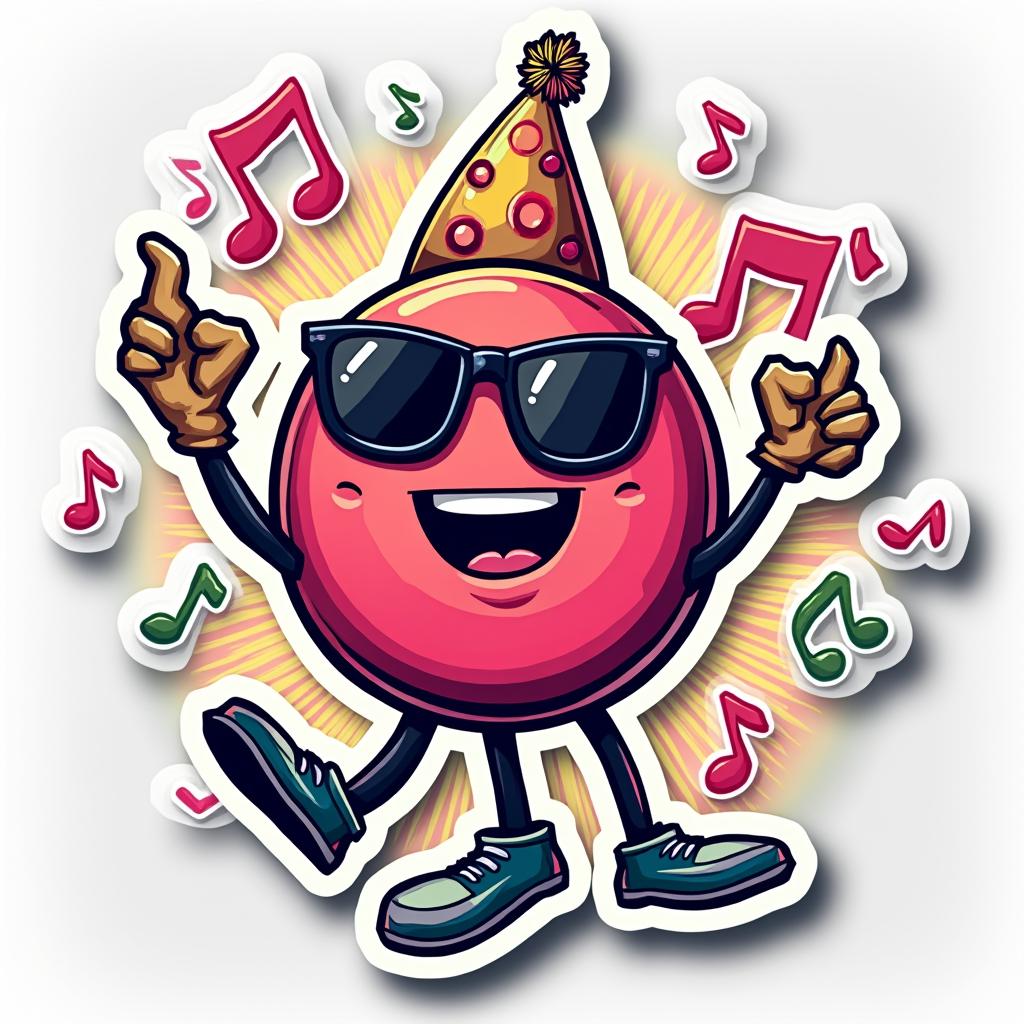 Joyful dancing key with sunglasses and musical notes around it