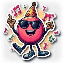 Joyful dancing key with sunglasses and musical notes around it