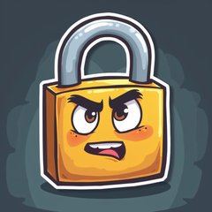 Emoji-style lock with sly smile and shadowy background, indicating secrecy