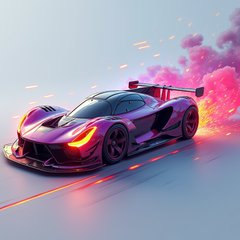 3D rendered race car with motion blur and colorful smoke