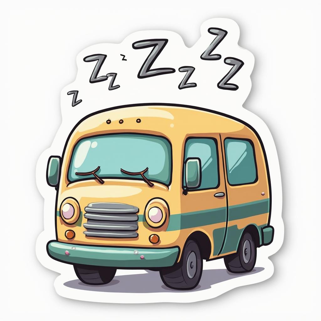 Doodle of a sleepy bus with zzz's above it leaning