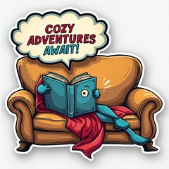 Comic book book with cape lounging on a couch