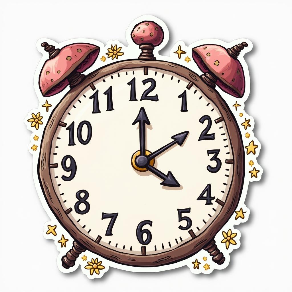 Doodle clock with hands pointing in different directions surrounded by flowers