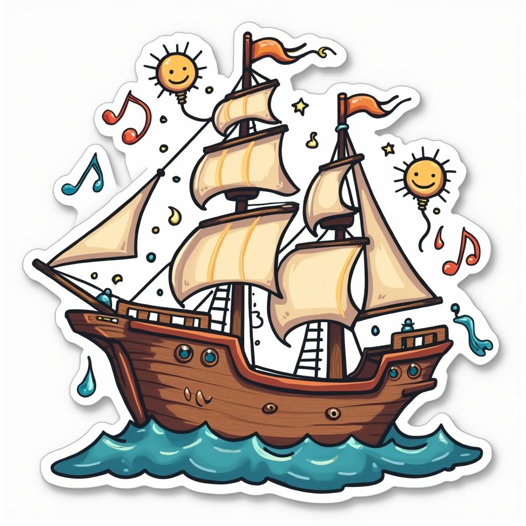 Doodle style ship with hand-drawn party elements