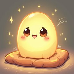 Kawaii lamp with a smiling face and glowing light surrounded by a blanket