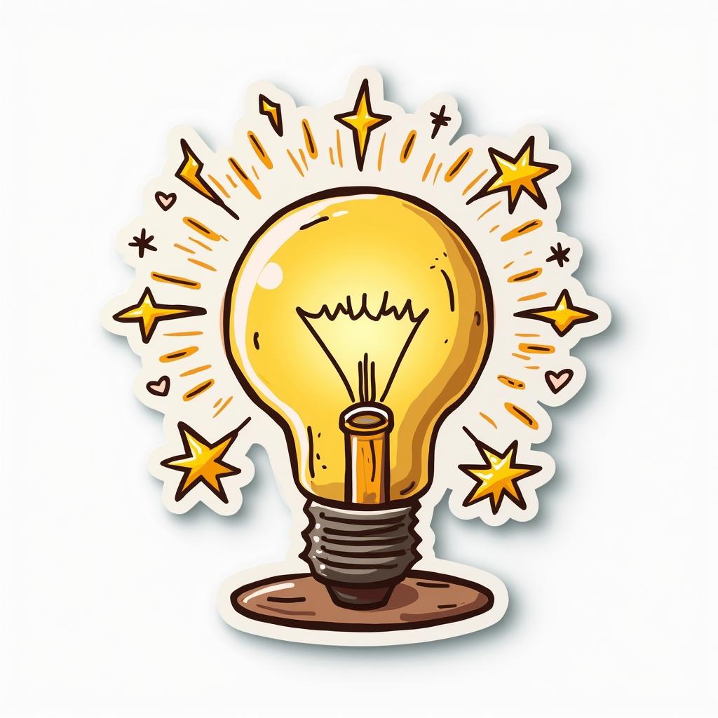 Doodle lamp radiating light with stars and hearts around it