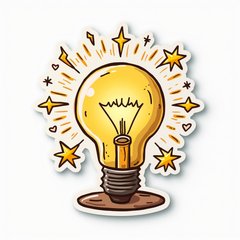 Doodle lamp radiating light with stars and hearts around it
