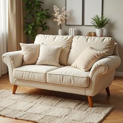 3D rendered plush sofa in a cozy living room setting, looking inviting