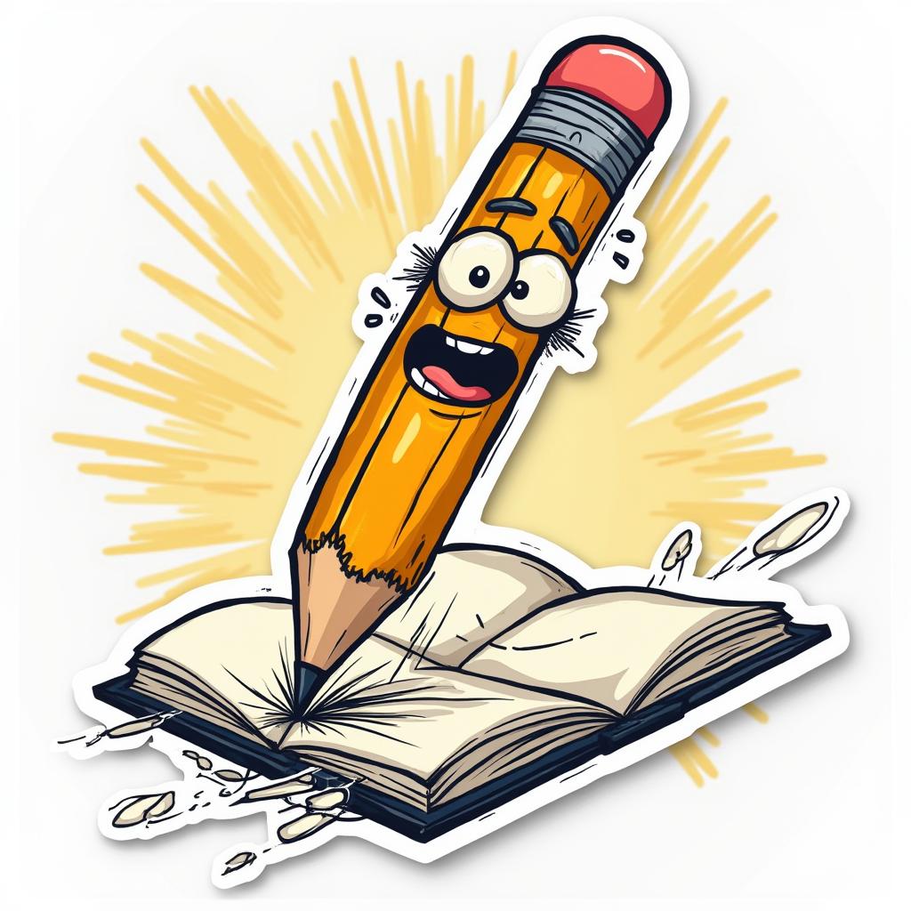 Comic book pencil scribbling wildly with a funny face