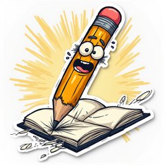 Comic book pencil scribbling wildly with a funny face