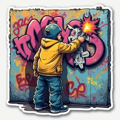 Graffiti style pencil spray painting colorful art on a wall