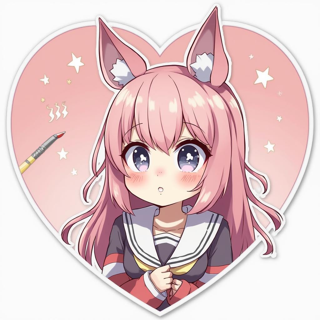 Anime pen character blushing and looking shy with sparkles