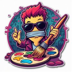 Pop culture paintbrush with sunglasses relaxing on a paint palette