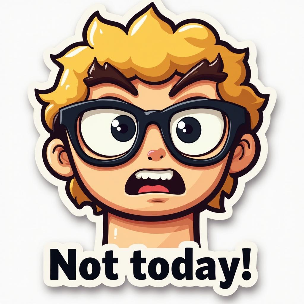 Meme-style glasses with sassy expression and 'Not today!' caption