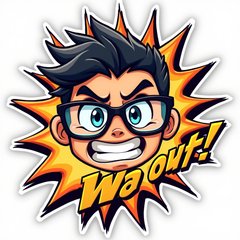 Comic book style fierce glasses with action lines and 'Watch out!' text