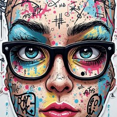 Graffiti-style glasses with urban design and vibrant colors