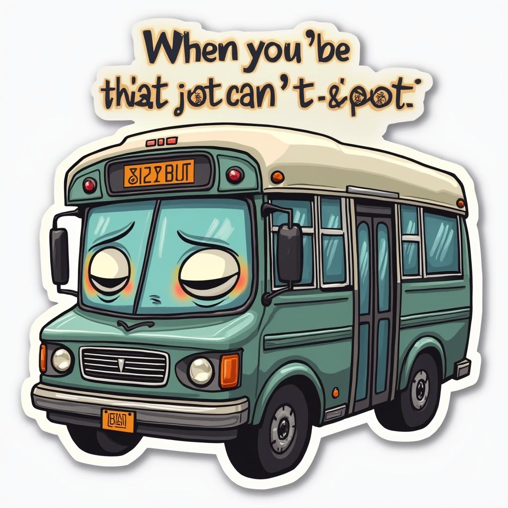 Meme-style bus with exaggerated sleepy face and funny caption