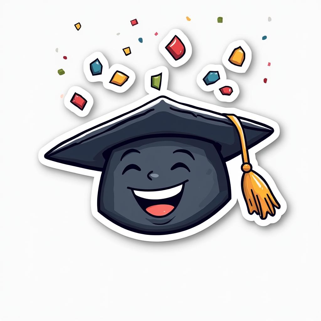 Doodle graduation cap smiling and throwing confetti