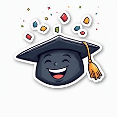 Doodle graduation cap smiling and throwing confetti