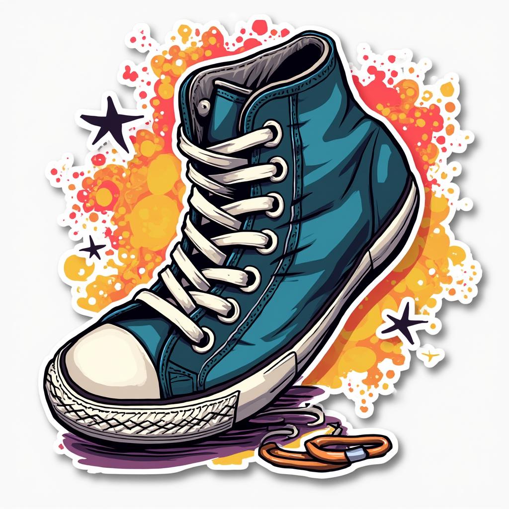 Trendy high-top sneaker breakdancing with graffiti background
