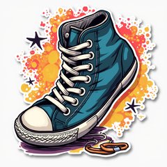 Trendy high-top sneaker breakdancing with graffiti background