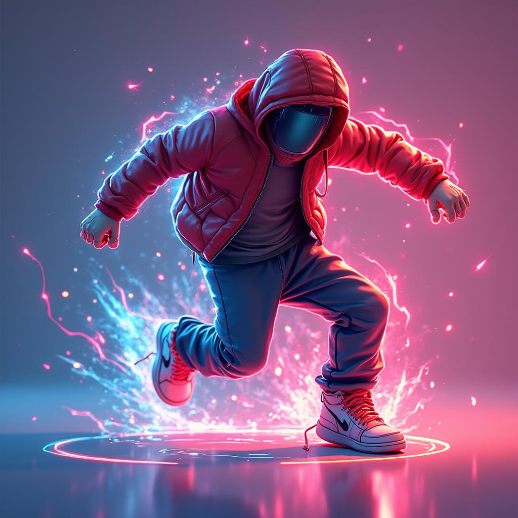 3D rendered flashy sneaker dancing with glowing lights