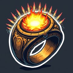 Pop culture-style magical glowing ring with light rays
