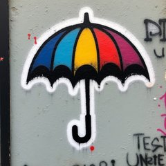 Graffiti style colorful umbrella with urban elements and splashes