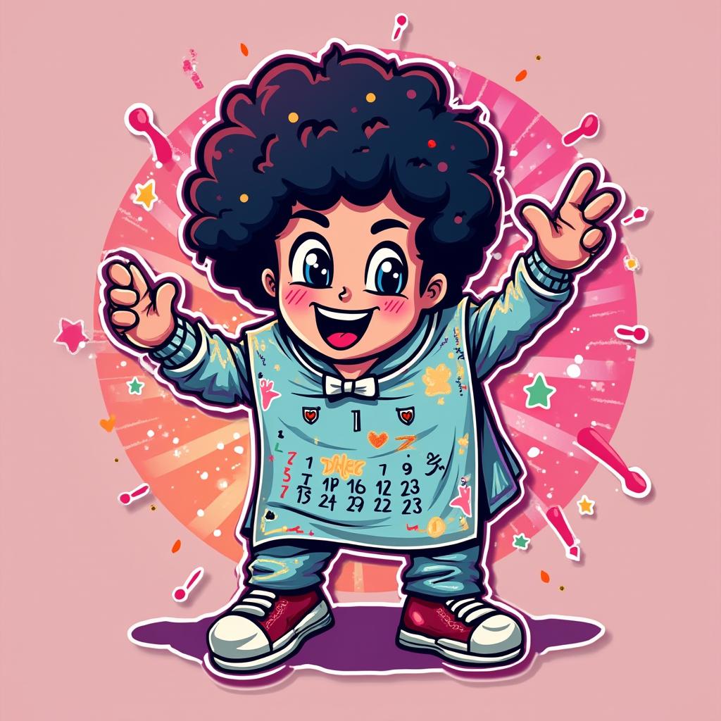 Pop culture-themed calendar character dancing with disco lights