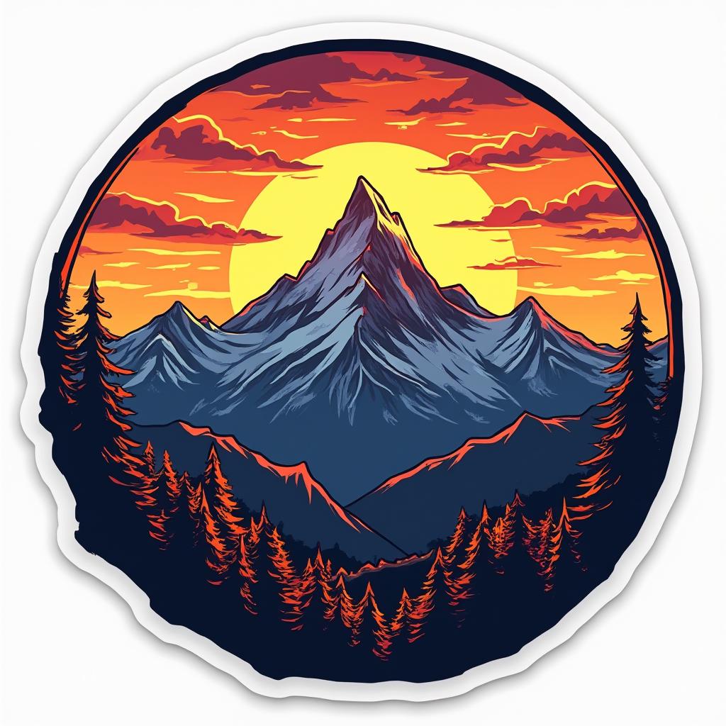 Comic book mountain range at sunset with dramatic shading