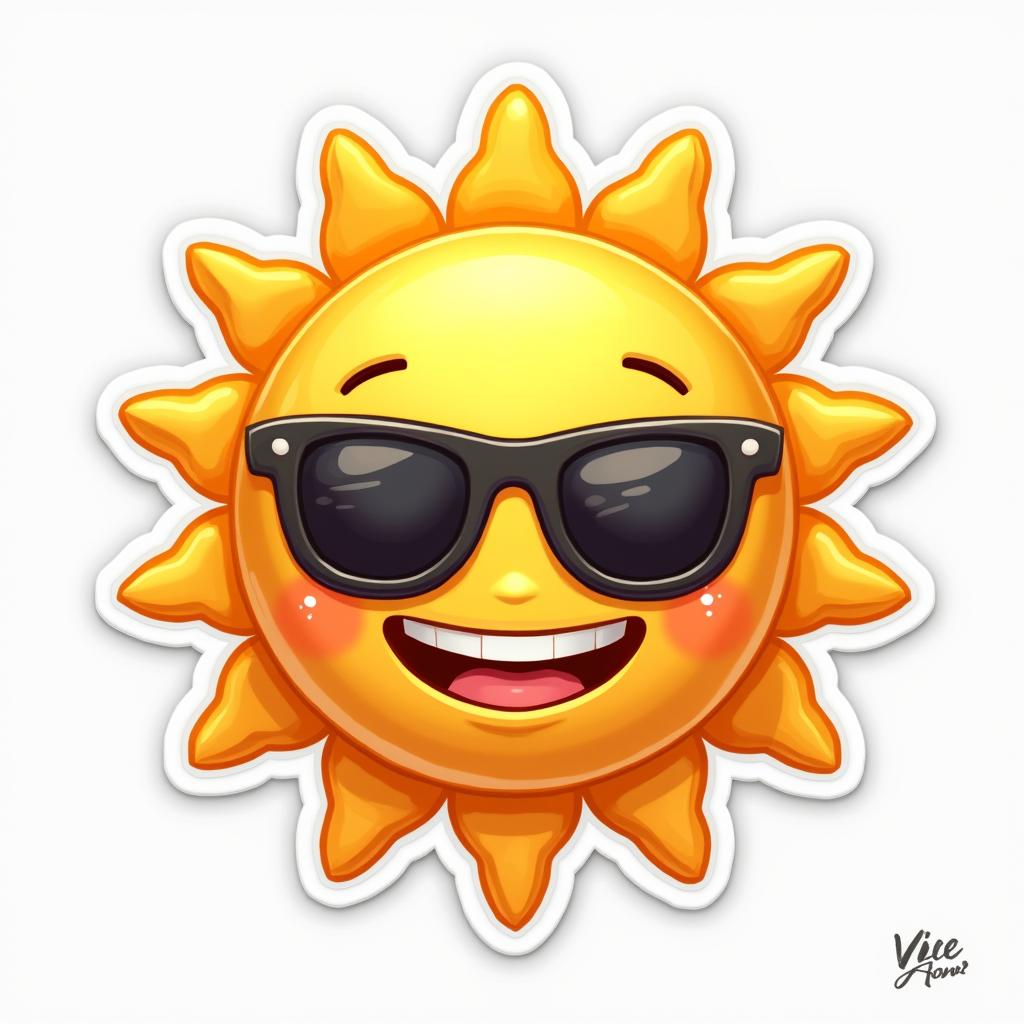 Emoji-style sun with a big smile and sunglasses