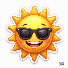 Emoji-style sun with a big smile and sunglasses